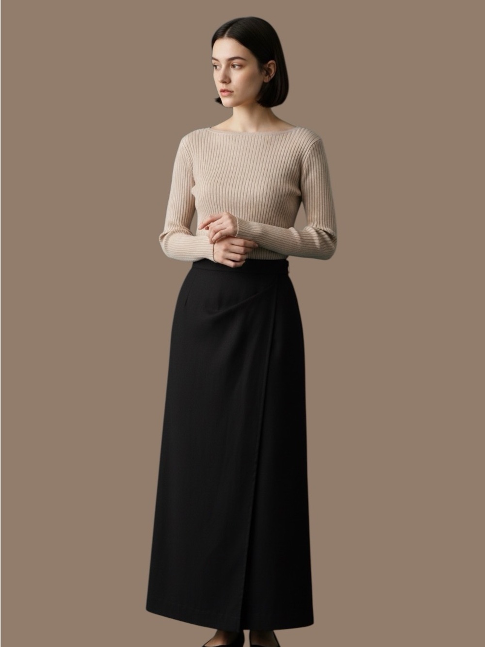 NATURAL LIFE Beige Ribbed Long Sleeve Top